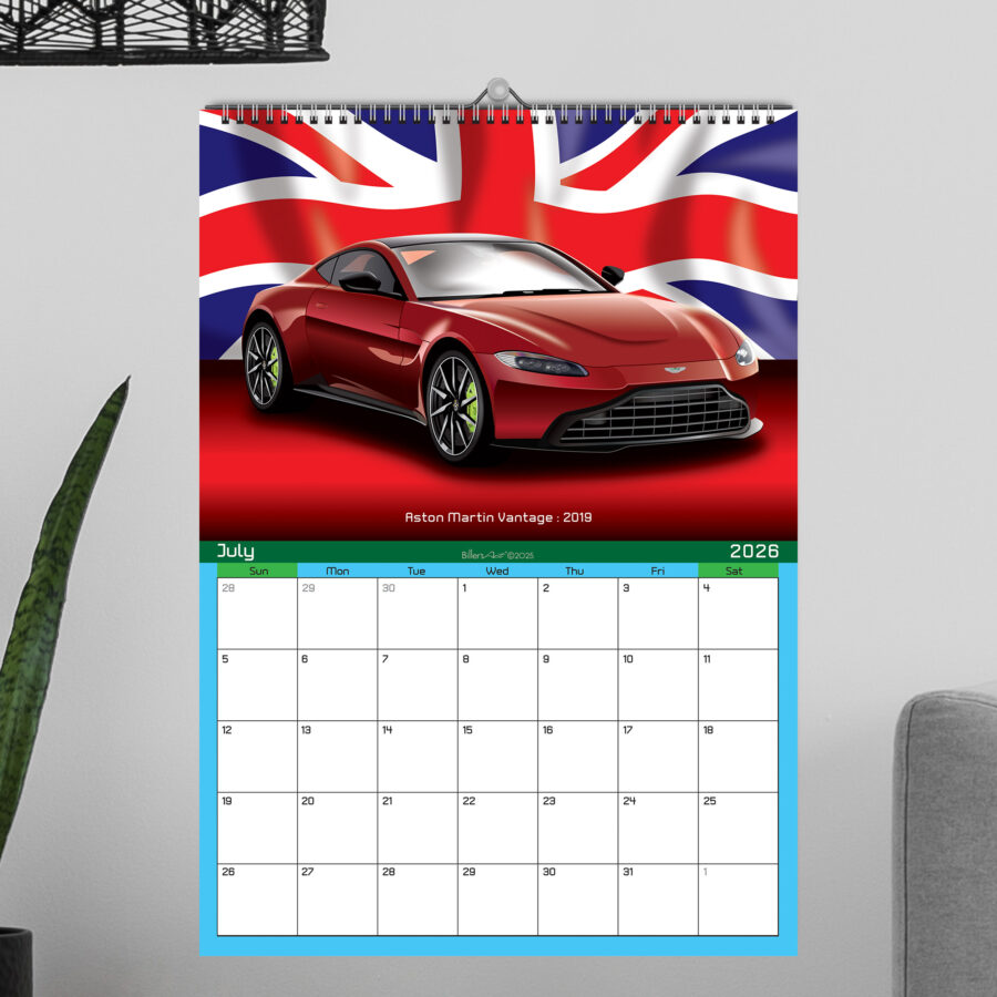 Classic Car 12 Month 2026 Calendar on Country Flag Backgrounds Abu Dhabi GP - Yas Marina Track Art