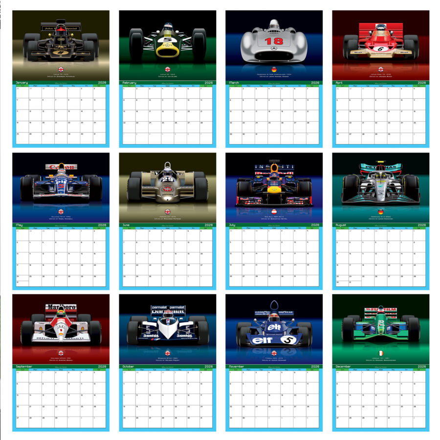 Formula 1 Coolest Cars 2026 12 month Race Calendar Abu Dhabi GP - Yas Marina Track Art