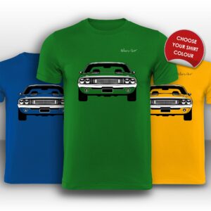 Dodge Challenger RT Front View Super Cool T-Shirt Sports Car Racing Clothing by Billeresque