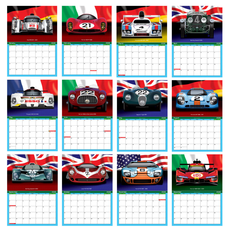 WEC Endurance Racing Car 2026 12 month Calendar Classics - Le Mans Abu Dhabi GP - Yas Marina Track Art