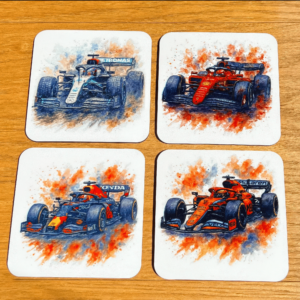 Pack of 4 F1 Car Coasters – Formula 1 Gift Set from the Aston Martin F1 Team store collection.
