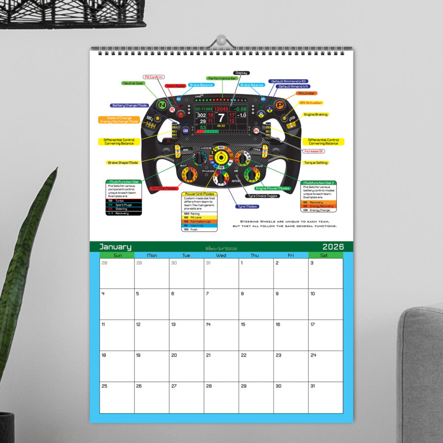 Formula 1 2026 Calendar - Racing Teams 12 Month Calendar Abu Dhabi GP - Yas Marina Track Art