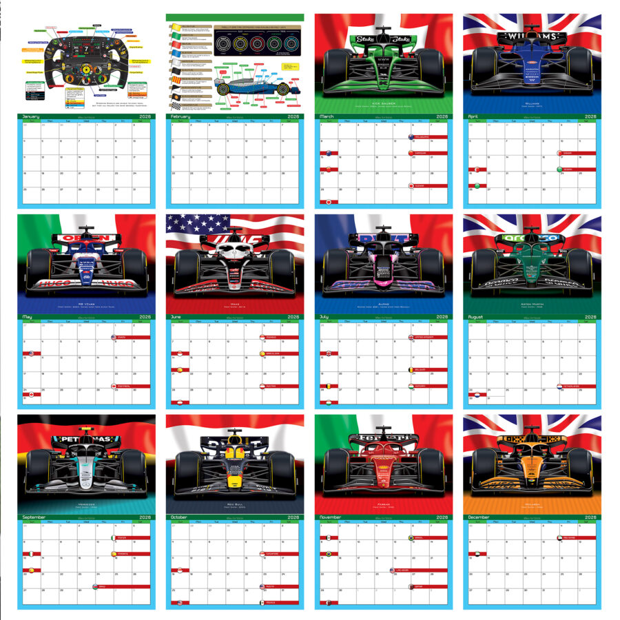 Formula 1 2026 Calendar - Racing Teams 12 Month Calendar Abu Dhabi GP - Yas Marina Track Art