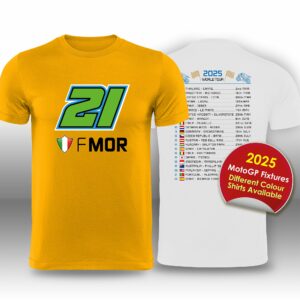 Franco Morbidelli 2025 MotoGP Race Calendar T-Shirt from the Sports Car Racing Gifts store collection.