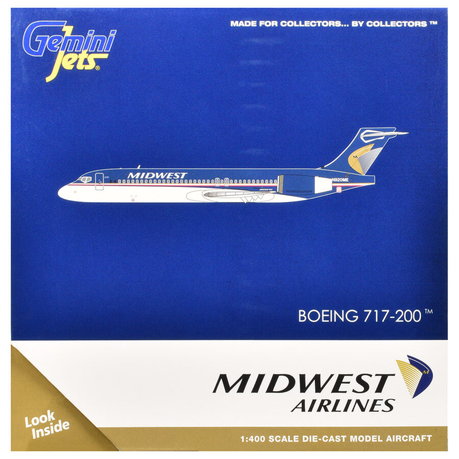 Boeing 717-200 Commercial Aircraft "Midwest Airlines" (N920ME) Blue and White 1/400 Diecast Model Airplane by GeminiJets Automotive
