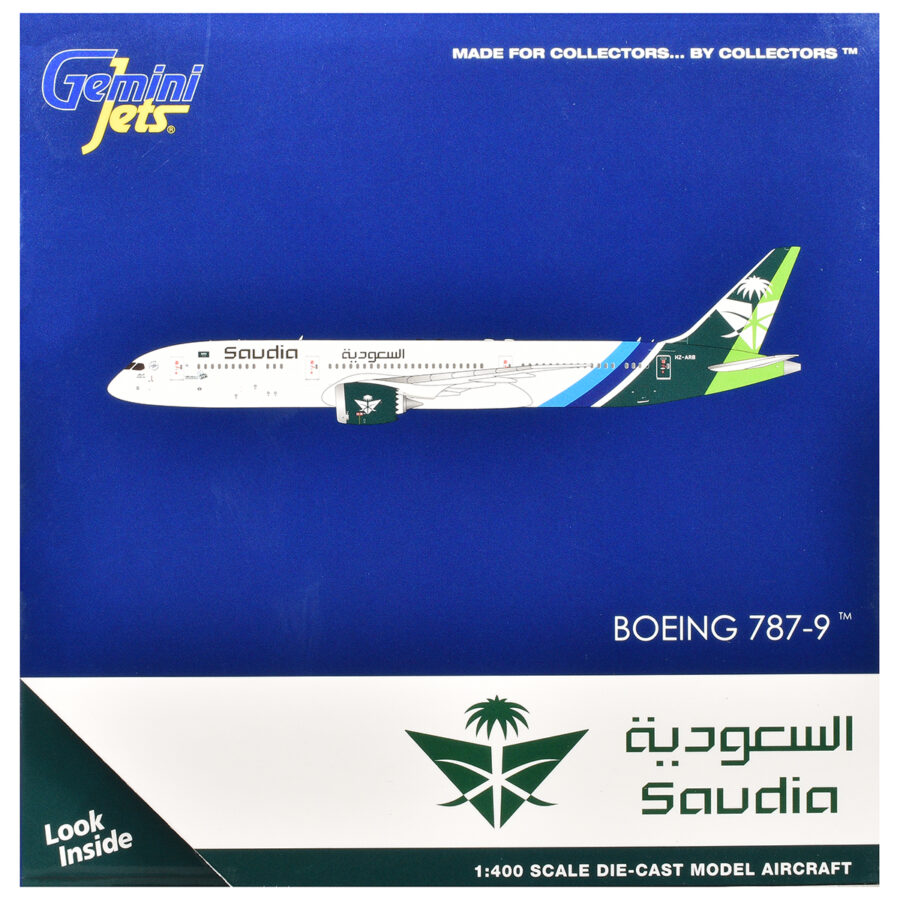 Boeing 787-9 Commercial Aircraft "Saudia Airline" (HZ-ARB) White with Tail Graphics 1/400 Diecast Model Airplane by GeminiJets Automotive