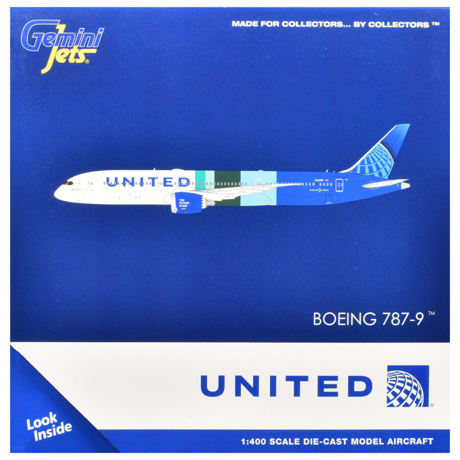 Boeing 787-9 Commercial Aircraft "United Airlines - The Future is SAF" (N24988) White and Blue with Stripes 1/400 Diecast Model Airplane by GeminiJets Automotive