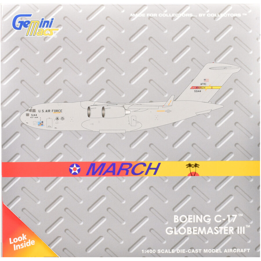 McDonnell Douglas C-17 Globemaster III Transport Aircraft "452nd AMW March ARB" United States Air Force "Gemini Macs" Series 1/400 Diecast Model Airplane by GeminiJets Automotive