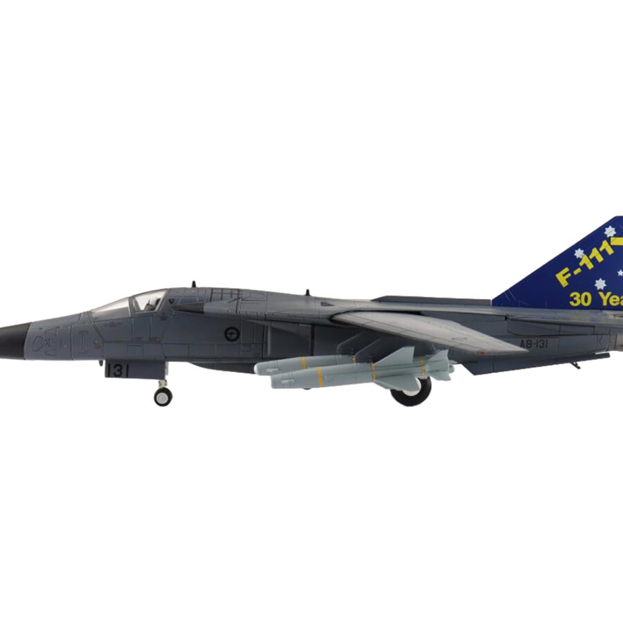 General Dynamics F-111C Pig Aircraft "A8-131 F-111 Operations 30th Anniversary" (2003) Royal Australian Air Force "Air Power Series" 1/72 Diecast Model by Hobby Master from the Automotive store collection.