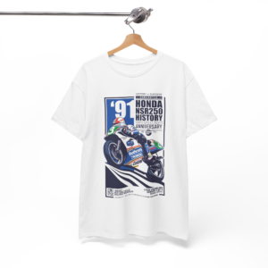 Luca Cadalora 1991 T-Shirt | Honda NSR250 Rothmans Racing Tee | MotoGP Legend Vintage Motorcycle Shirt from the Official Motorsport Merchandise store collection.
