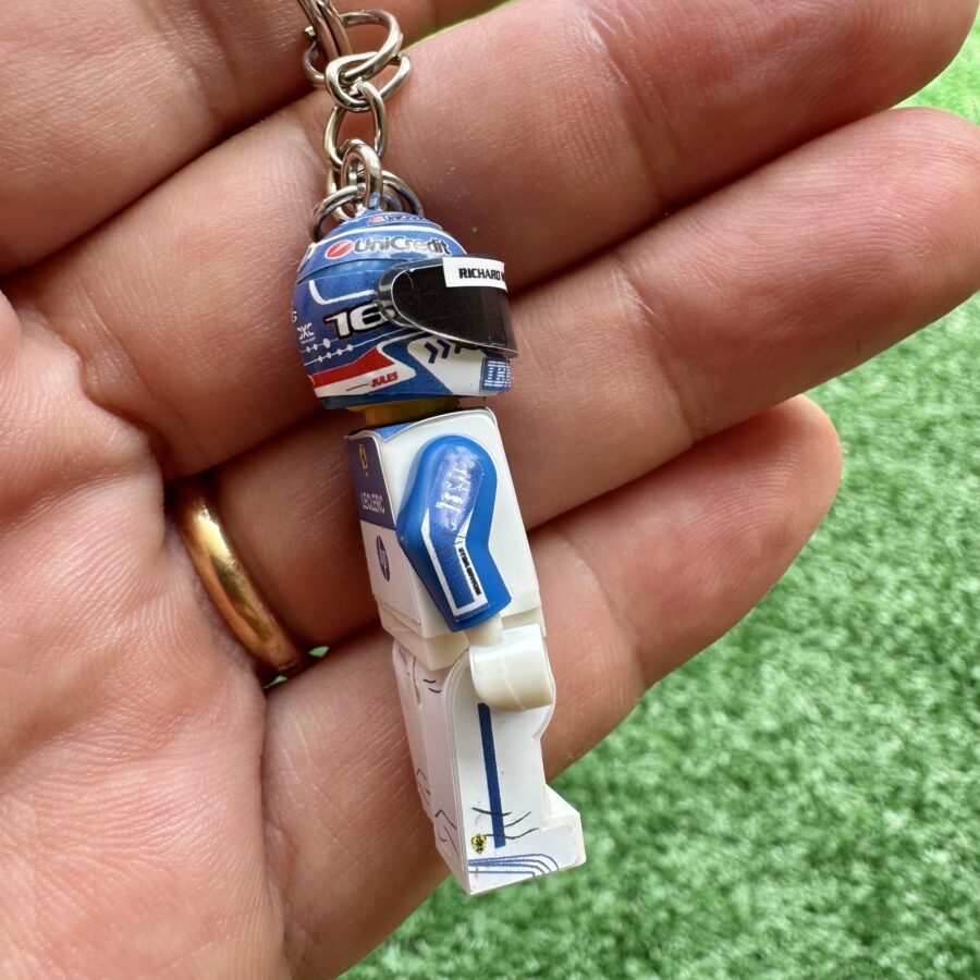 F1 Minifigure Keyring Charles Leclerc 2025 Ferrari gp Miami from the Sports Car Racing Race Suits store collection.
