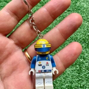 F1 Minifigure Keyring Lewis Hamilton 2025 Ferrari gp Miami from the Sports Car Racing Race Suits store collection.