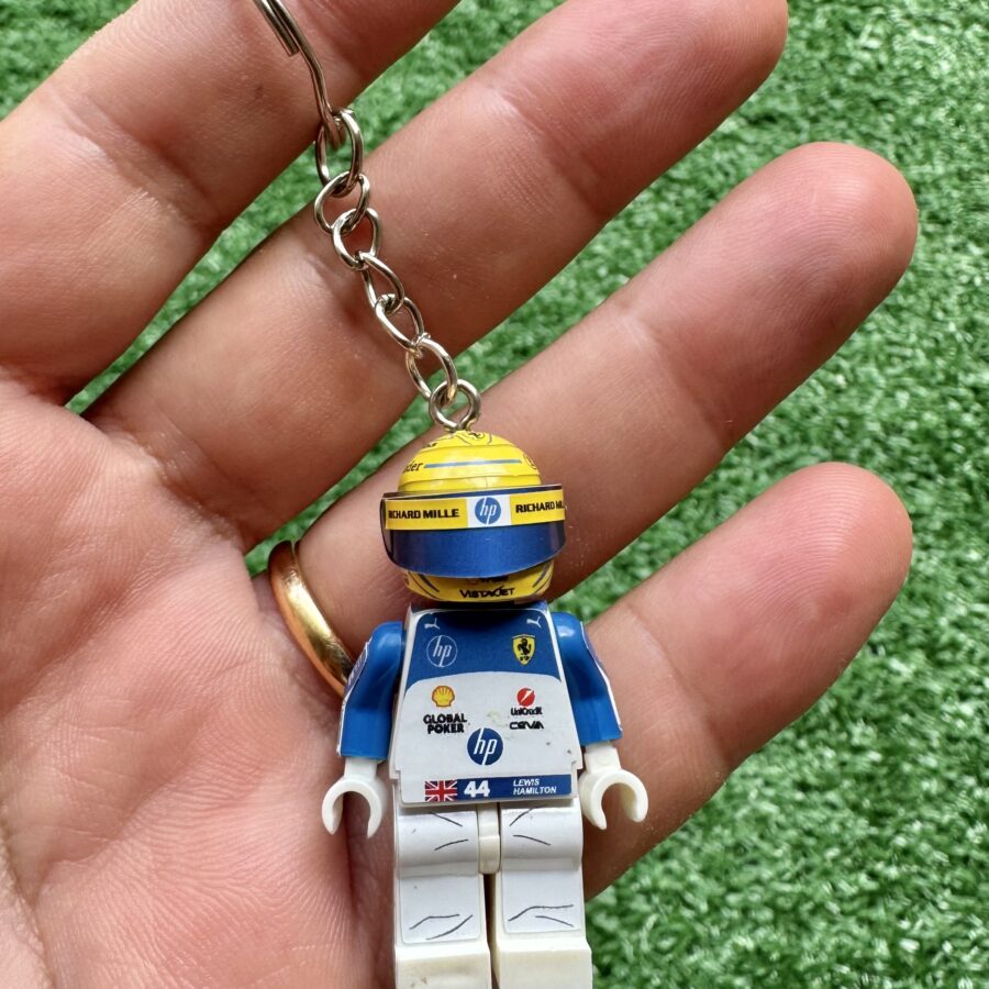 F1 Minifigure Keyring Lewis Hamilton 2025 Ferrari gp Miami from the Sports Car Racing Collectibles store collection.