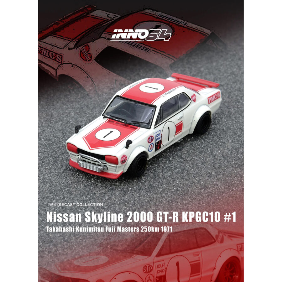 Nissan Skyline 2000 GT-R (KPGC10) #1 RHD (Right Hand Drive) Takahashi Kinimitsu "Fuji Masters 250km" (1971) 1/64 Diecast Model Car by Inno Models Automotive