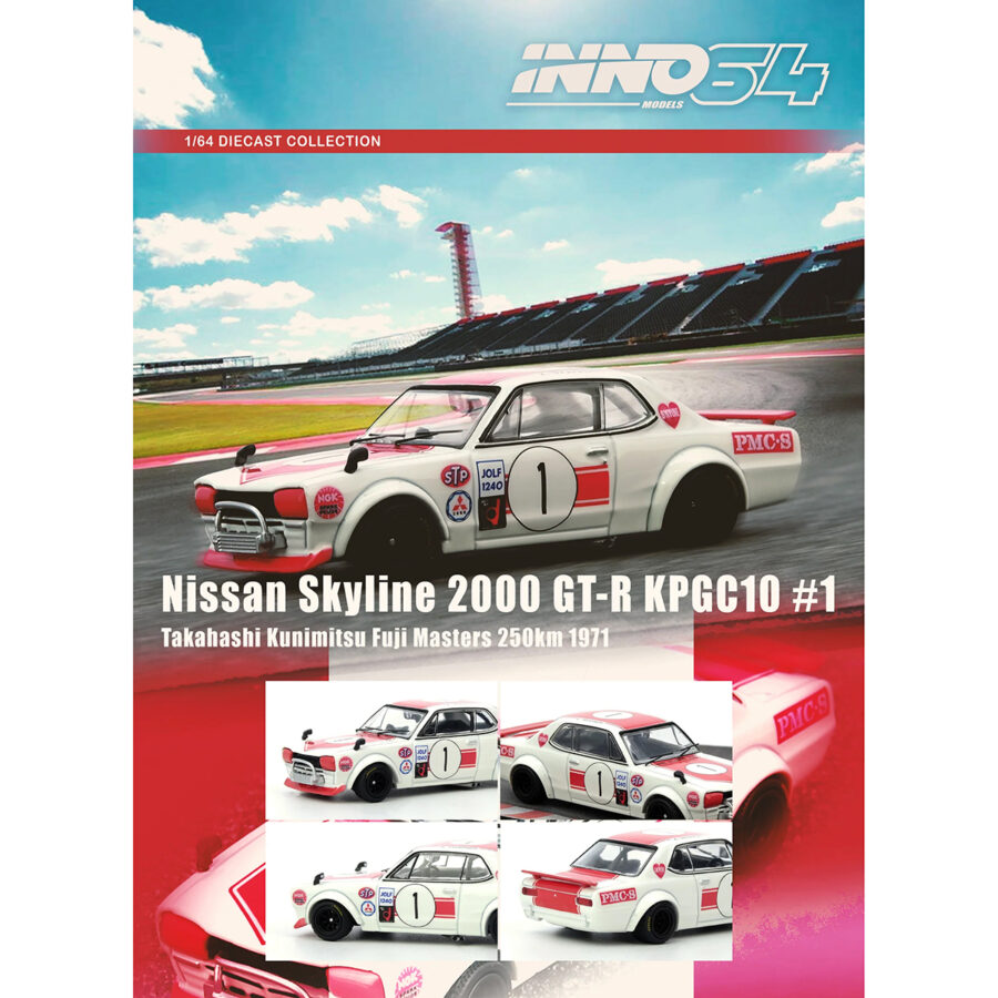 Nissan Skyline 2000 GT-R (KPGC10) #1 RHD (Right Hand Drive) Takahashi Kinimitsu "Fuji Masters 250km" (1971) 1/64 Diecast Model Car by Inno Models Automotive