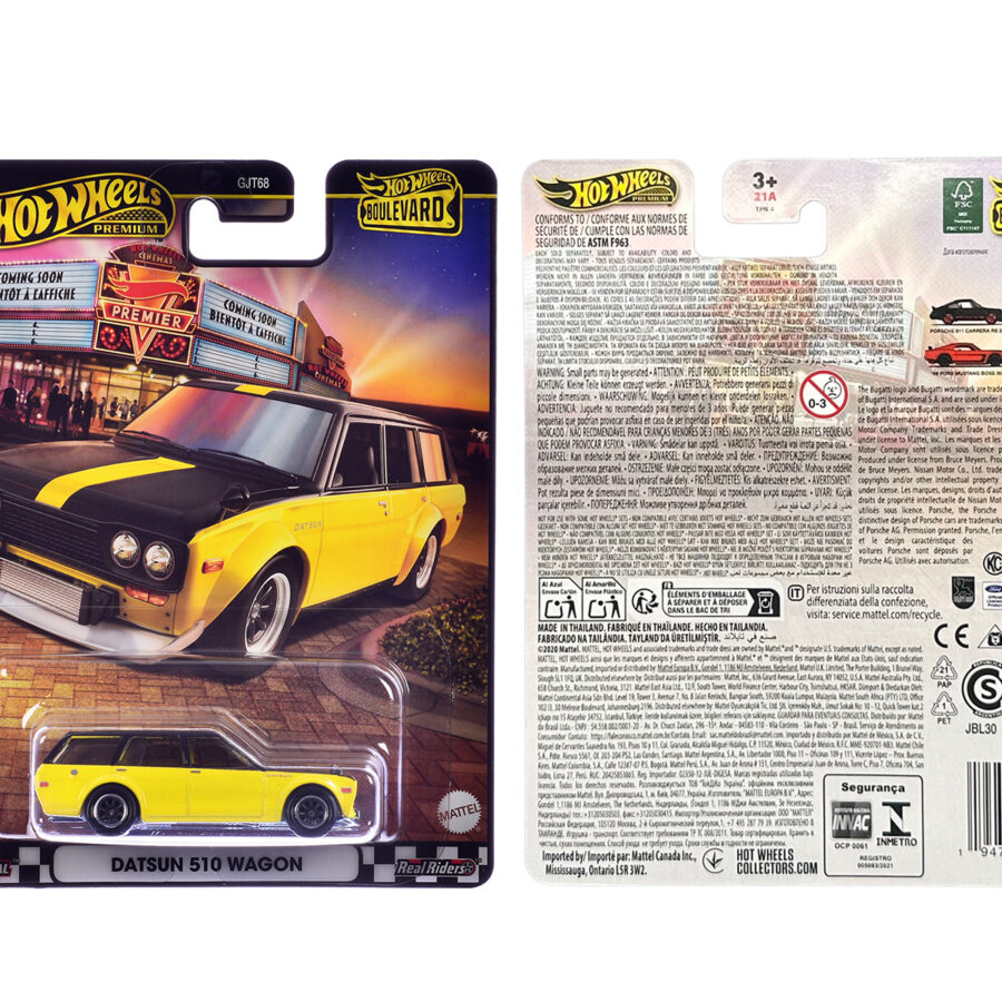 Datsun 510 Wagon Yellow and Black "Boulevard" Series Diecast Model Car by Hot Wheels Automotive