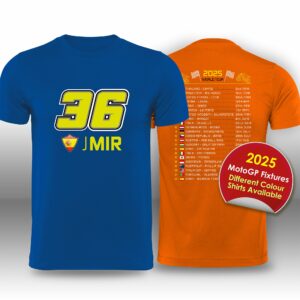 Joan Mir 2025 MotoGP Race Calendar T-Shirt from the MotoGP Gifts store collection.