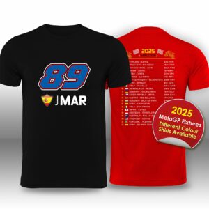 Jorge Martin 2025 MotoGP Race Calendar T-Shirt from the Sports Car Racing Apparel store collection.