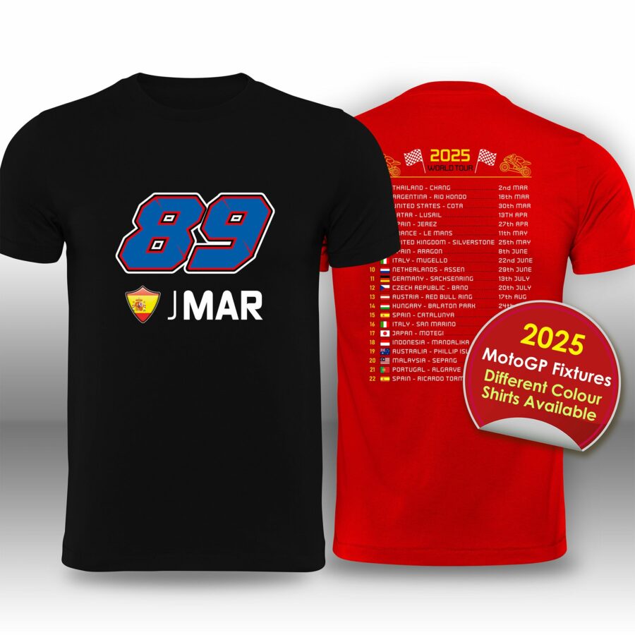 Jorge Martin 2025 MotoGP Race Calendar T-Shirt from the MotoGP Gifts store collection.