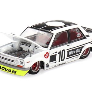 Datsun 510 Street #10 "Team XMM V1" White with Black Stripes (Designed by Jun Imai) "Kaido House" Special 1/64 Diecast Model Car by Mini GT Sports Car Racing Gifts by Diecast Mania