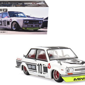 Datsun 510 Street #10 "Team XMM V1" White with Black Stripes (Designed by Jun Imai) "Kaido House" Special 1/64 Diecast Model Car by Mini GT Sports Car Racing Gifts by Diecast Mania