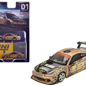 Nissan Silvia (S15) RHD (Right Hand Drive) #1 "Top Secret" Gold Metallic with Black Hood "D1 Grand Prix" Limited Edition 1/64 Diecast Model Car by Mini GT by Diecast Mania