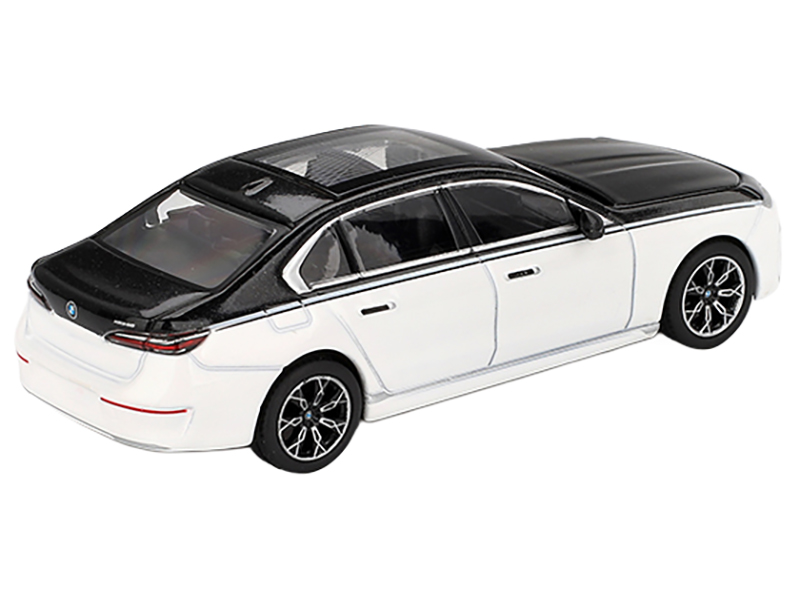 BMW i7 xDrive60 Dravit Alpine White and Black Sapphire Limited Edition 1/64 Diecast Model Car by Mini GT Alpine F1 Team