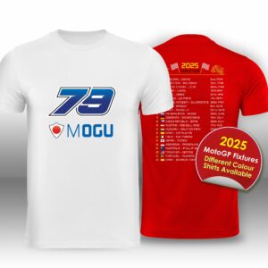 Miguel Ai Ogura 2025 MotoGP Race Calendar T-Shirt from the MotoGP Gifts store collection.