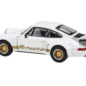 Porsche 911 Carrera RSR 3.0 Grand Prix White with Gold Stripes and Wheels 1/64 Diecast Model Car by Paragon Models by Diecast Mania
