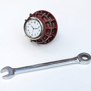 F08: Lotus F1 wheel nut desk table top clock guys mans office Formula 1 motorsport racecar engineering car racing driving gift from the F1 Car Parts store collection.