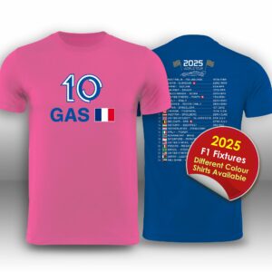 Pierre Gasly 2025 Race Calendar Formula 1 F1 T-Shirt from the F1 Jackets store collection.