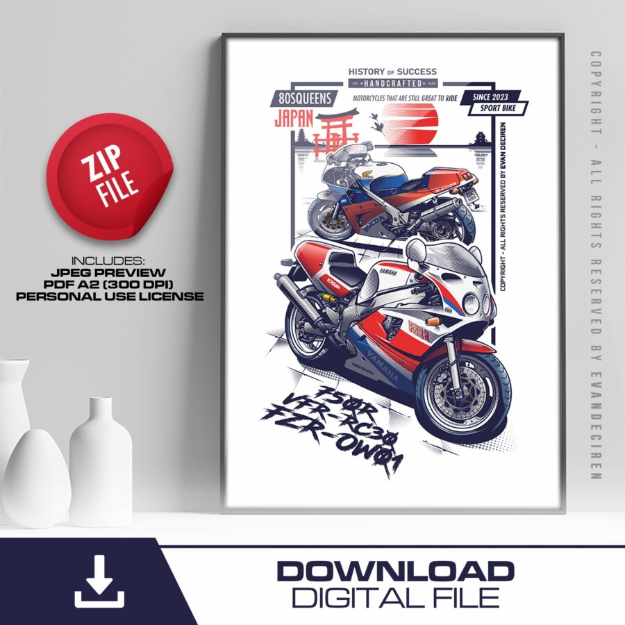 Sport Bike | 80s | Queens Japan Race Car Wall Art