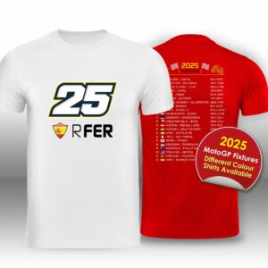 Raul Fernandez 2025 MotoGP Race Calendar T-Shirt from the Sports Car Racing Gifts store collection.