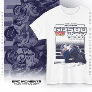 Riding Hero 1987 GP500 T-Shirt | Vintage Racing Tee | MotoGP Legend Retro Motorcycle Shirt from the MotoGP Clothing & Merchandise store collection.