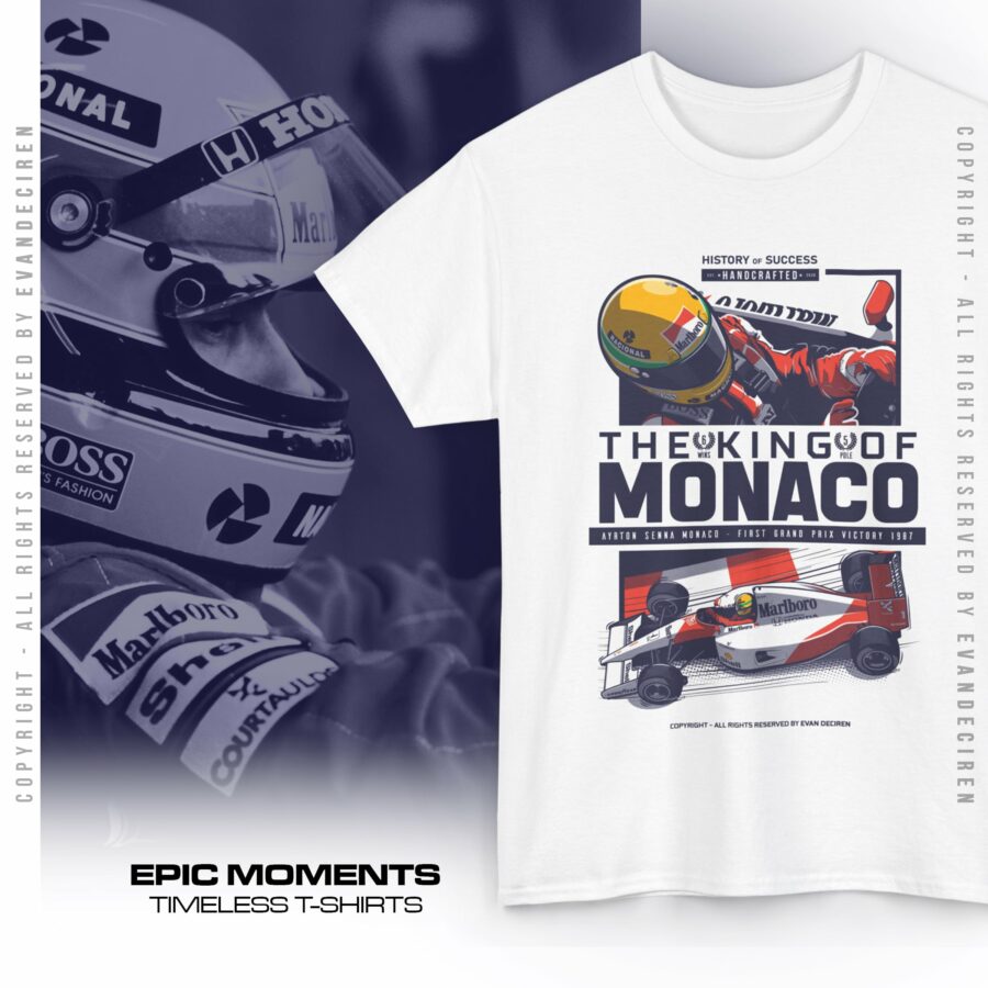 Ayrton Senna T-Shirt Formula One Legend Racing | 1991 Monaco Grand Prix | The King of Monaco Racing Shirt | F1 Legend Gift from the Ayrton Senna store collection.