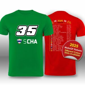 Somkiat Chantra 2025 MotoGP Race Calendar T-Shirt from the Sports Car Racing Gifts store collection.
