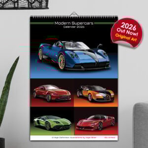 Supercar 12 Month 2026 Calendar on Studio Backgrounds from the Chinese GP - Shanghai Track Art store collection.