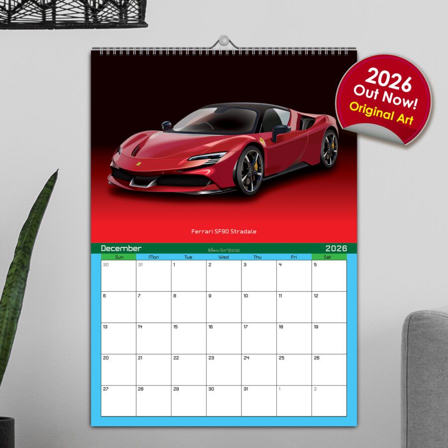 Supercar 12 Month 2026 Calendar on Studio Backgrounds Abu Dhabi GP - Yas Marina Track Art