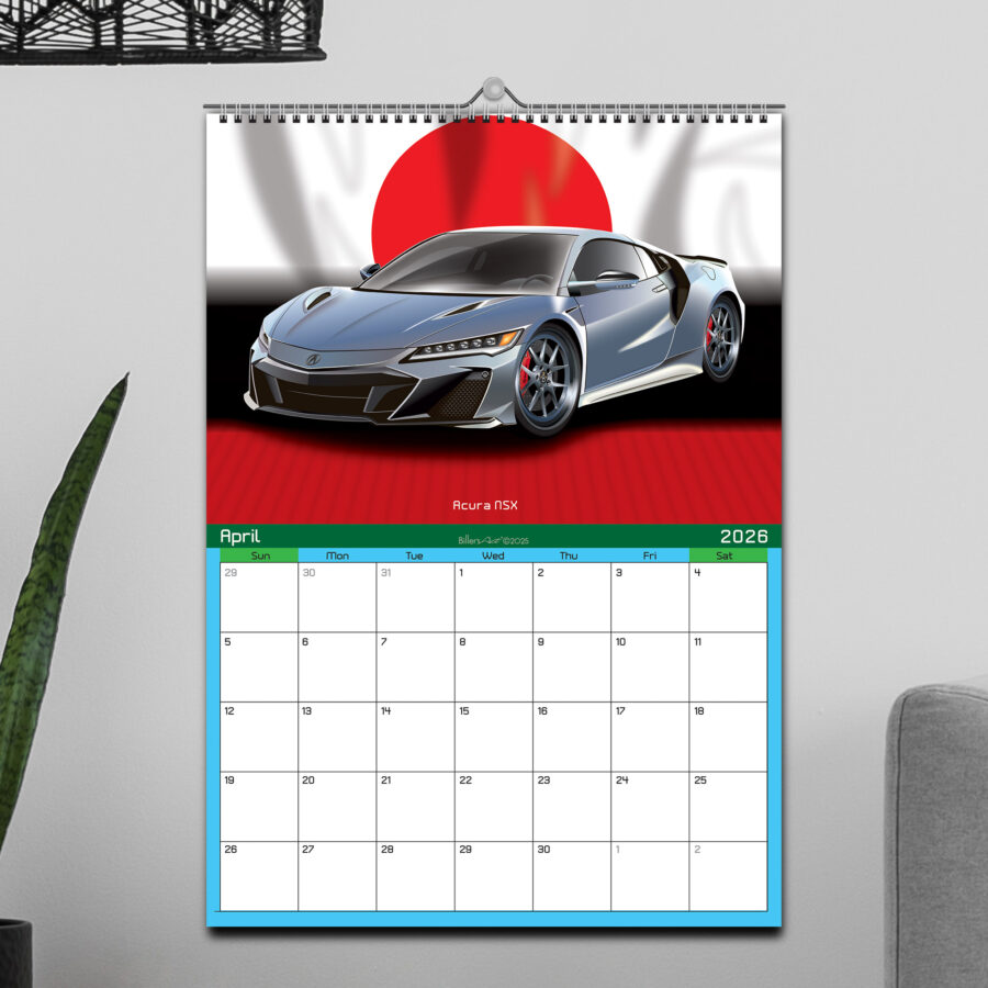 Supercar 12 Month 2026 Calendar on Country Flag Backgrounds Abu Dhabi GP - Yas Marina Track Art