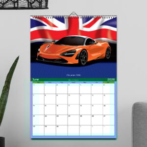 Supercar 12 Month 2026 Calendar on Country Flag Backgrounds Chinese GP - Shanghai Track Art by Billeresque