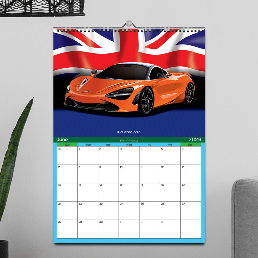 Supercar 12 Month 2026 Calendar on Country Flag Backgrounds from the Chinese GP - Shanghai Track Art store collection.