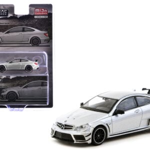 Mercedes-Benz C 63 AMG Coupe Black Series Silver Metallic "Global64" Series 1/64 Diecast Model by Tarmac Works from the Sports Car Racing Gifts store collection.