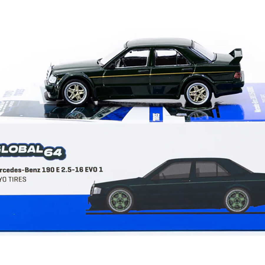 Mercedes-Benz 190 E 2.5-16 EVO 1 "Toyo Tires" Dark Green "Global64" Series 1/64 Diecast Model by Tarmac Works Automotive