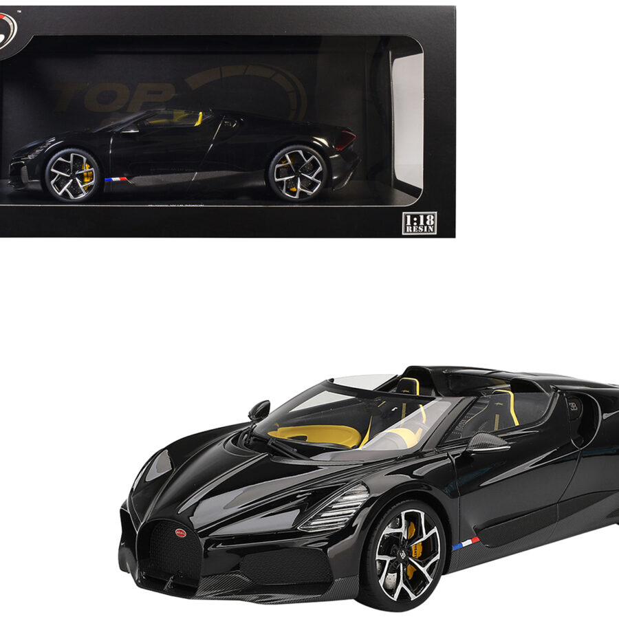 Bugatti W16 Mistral Black with Yellow Interior 1/18 Model Car by Top Speed from the Bugatti store collection.