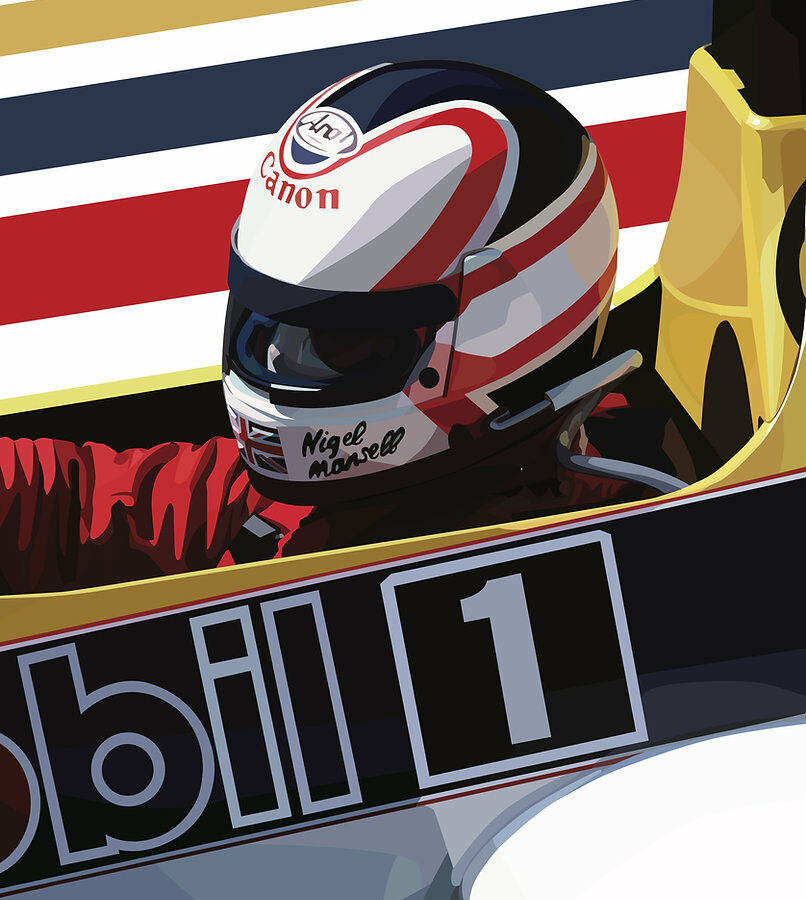 Nigel Mansell signed Williams FW11 art poster F1 Art