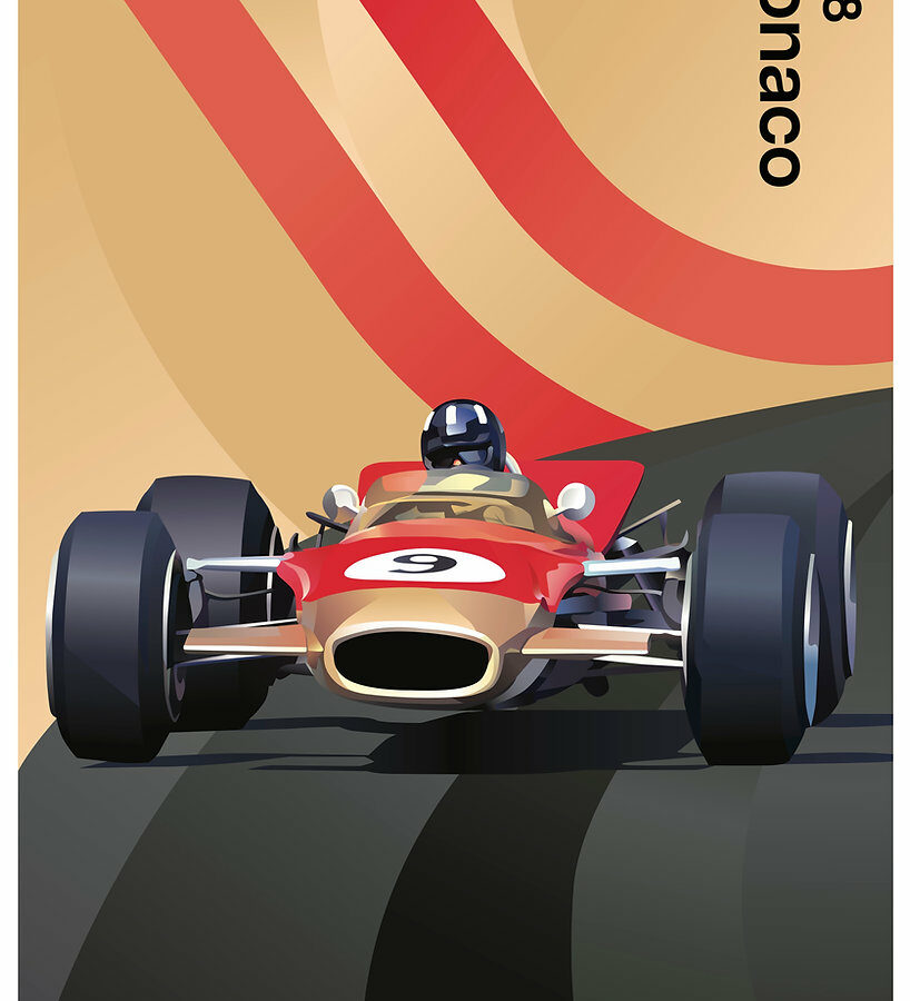 Graham Hill, Lotus, 1968 Monaco GP poster A2 poster from the Formula 1 Memorabilia store collection.
