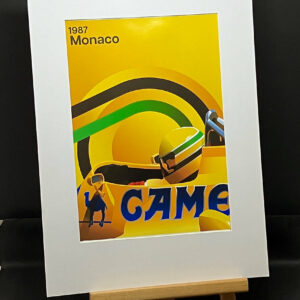 Ayrton Senna, 1987 Monaco GP poster A4 mounted print from the F1 Posters & Prints store collection.