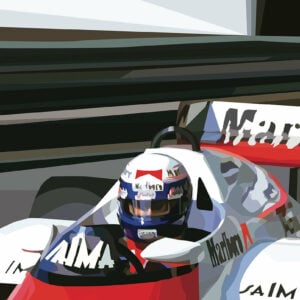 Alain Prost signed McLaren MP4 art poster from the F1 Posters & Prints store collection.