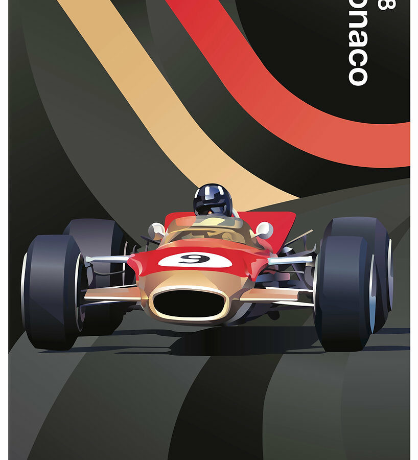 Graham Hill, Lotus, 1968 Monaco GP poster A2 poster from the Formula 1 Memorabilia store collection.