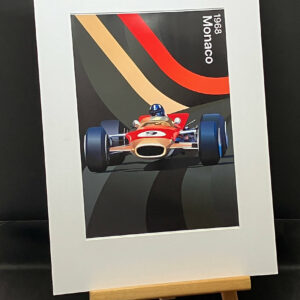 Graham Hill, Lotus, 1968 Monaco GP poster A4 mounted print from the F1 Posters & Prints store collection.